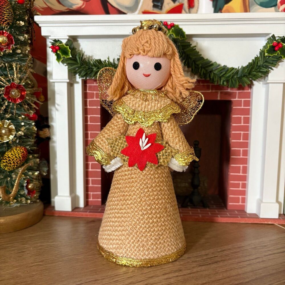 Vintage Christmas Burlap Cone Angel Japan